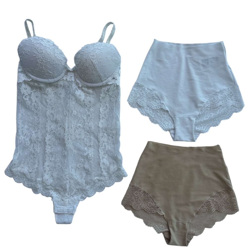 Set of H&M White Lace Bodysuit US 8/2 panties in white/beige XS New with no tags